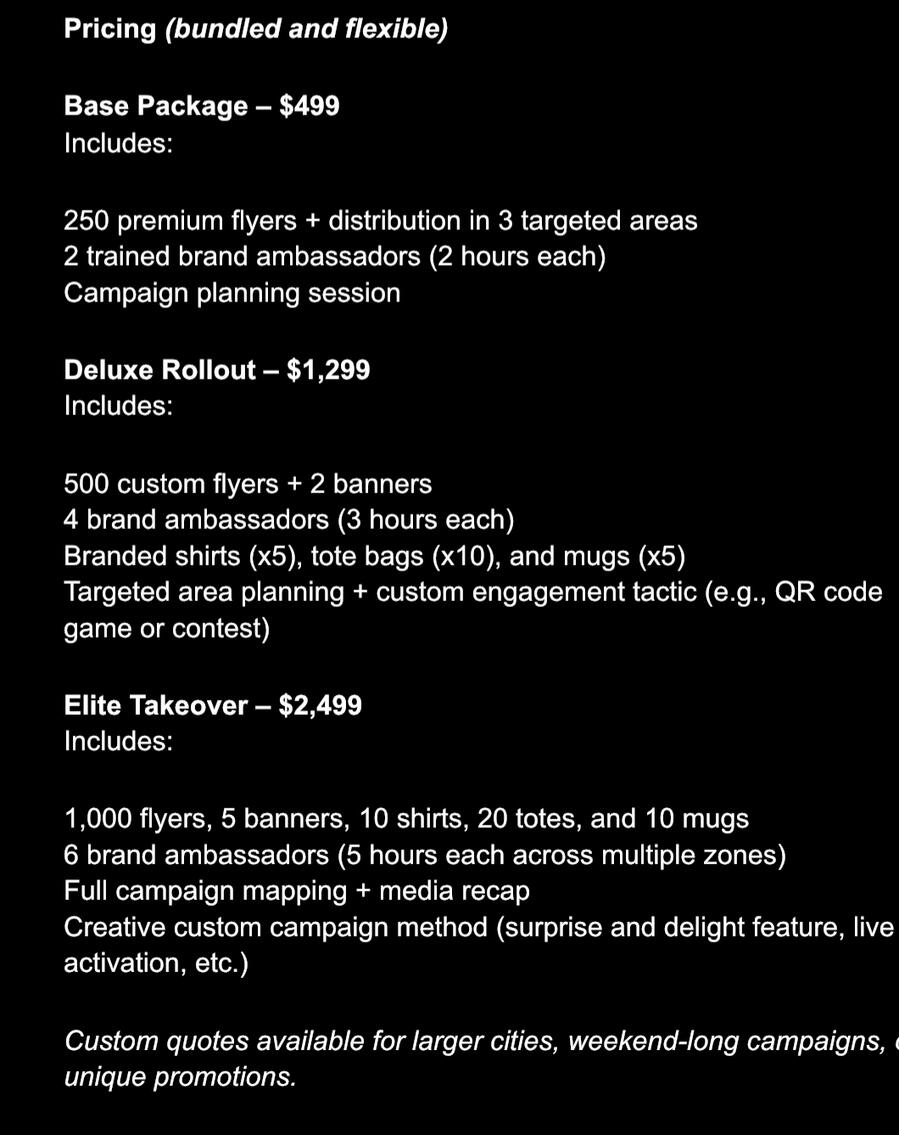 Street team Prices flyer Street team promotional prices description